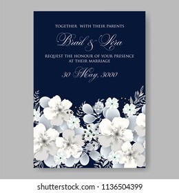 Floral wedding invitation vector printable template Marriage ceremony card white watercolor Peony bridal shower bouquet baby birth greeting card