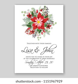 Floral wedding invitation vector red poinsettia Peony flower greenery digital background illustration template