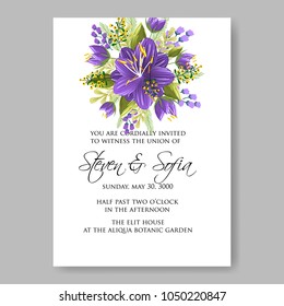 Floral wedding invitation vector template marriage ceremony announsment aloha violet hibiscus