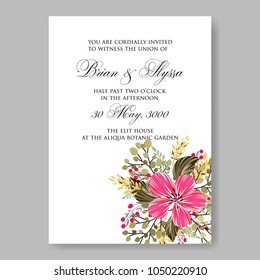 Floral wedding invitation vector template marriage ceremony announsment  pink dahlia