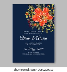 Floral wedding invitation vector template marriage ceremony announsment orange anemone