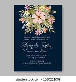 Floral wedding invitation vector template marriage ceremony announsment cream pink camomile