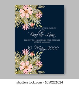 Floral wedding invitation vector template marriage ceremony announsment cream pink camomile