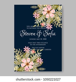 Floral wedding invitation vector template marriage ceremony announsment cream pink camomile