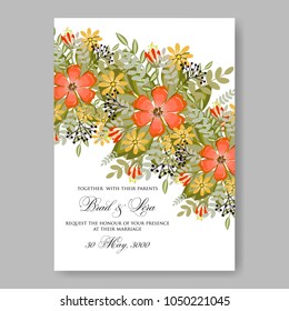 Floral wedding invitation vector template marriage ceremony announsment orange dahlia