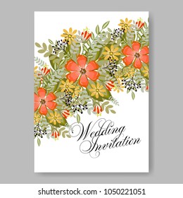 Floral wedding invitation vector template marriage ceremony announsment orange dahlia