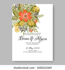 Floral wedding invitation vector template marriage ceremony announsment orange dahlia