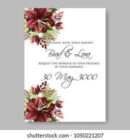 Floral wedding invitation vector template marriage ceremony announsment red hibiscus
