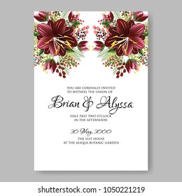 Floral wedding invitation vector template marriage ceremony announsment red hibiscus