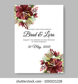 Floral wedding invitation vector template marriage ceremony announsment red hibiscus