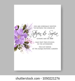 Floral wedding invitation vector template marriage ceremony announsment ultraviolet dahlia