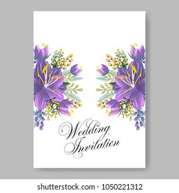 Floral wedding invitation vector template marriage ceremony announsment aloha violet hibiscus