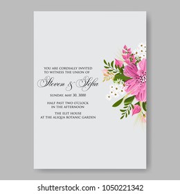 Floral wedding invitation vector template marriage ceremony announsment pink dahlia