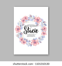 Floral wedding invitation vector template pink rose dog sakura cirkle wreath