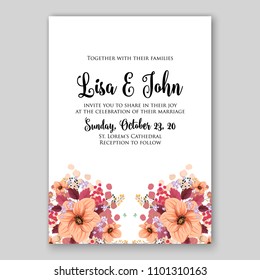 Floral wedding invitation vector template autunm harvest orange anemone