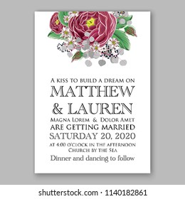 Floral wedding invitation vector template  burgundy rose ranunculus