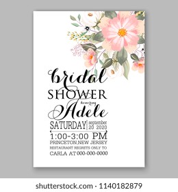 Floral wedding invitation vector template pink peony fir christmas party invitation