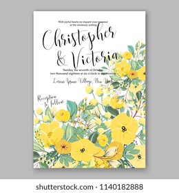 Floral wedding invitation vector template lemon yellow peony anemone