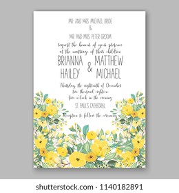 Floral wedding invitation vector template lemon yellow peony anemone