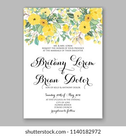 Floral wedding invitation vector template lemon yellow peony anemone
