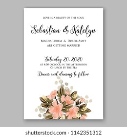Floral wedding invitation vector template peoach sacura Rose peony ranunculus flower greenery bridal shower invitation background