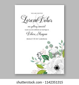 Floral wedding invitation vector template Rose peony ranunculus flower greenery bridal shower invitation background