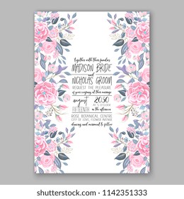 Floral wedding invitation vector template blush pink Rose peony ranunculus flower greenery bridal shower invitation background