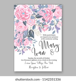 Floral wedding invitation vector template blush pink Rose peony ranunculus flower greenery bridal shower invitation background