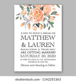 Floral wedding invitation vector template orange peach chrysanthemum Rose peony ranunculus flower greenery bridal shower invitation background