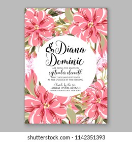 Floral wedding invitation vector template pink Rose peony ranunculus flower greenery bridal shower invitation background