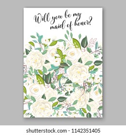 Floral wedding invitation vector template white jasmine Rose peony flower greenery bridal shower invitation background