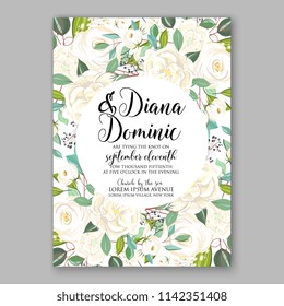 Floral wedding invitation vector template white jasmine Rose peony flower greenery bridal shower invitation background