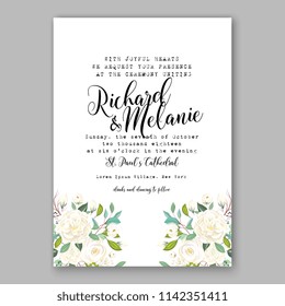 Floral wedding invitation vector template white jasmine Rose peony flower greenery bridal shower invitation background