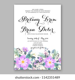 Floral wedding invitation vector template Rose peony ranunculus flower greenery bridal shower invitation background