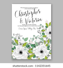 Floral wedding invitation vector template Rose peony ranunculus flower greenery bridal shower invitation background
