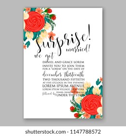 Floral wedding invitation vector template red winter rose fir wreath background pattern