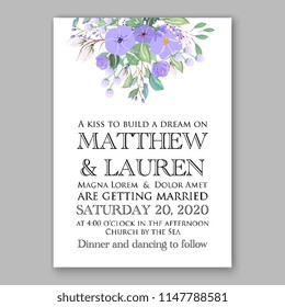 Floral wedding invitation vector template violet peony