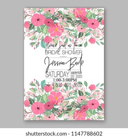 Floral wedding invitation vector template pink peony greenery