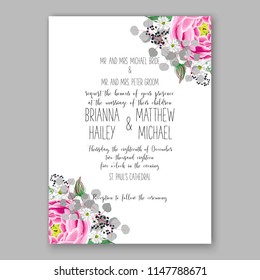 Floral wedding invitation vector template purple violet lilac sunflower dahlia chrysanthemum