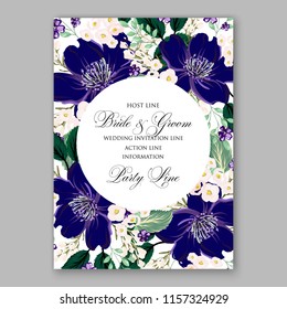 Floral wedding invitation vector template clematis greenery