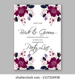 Floral wedding invitation vector template clematis greenery