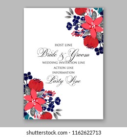 Floral wedding invitation vector template clematis greenery 