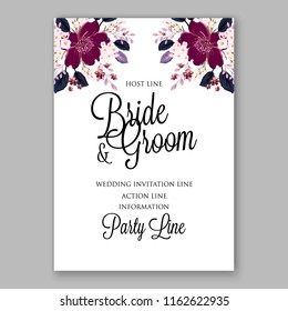 Floral wedding invitation vector template clematis greenery 