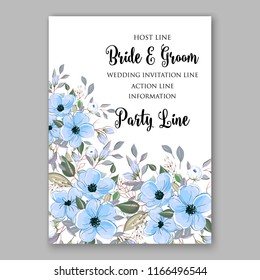 Floral wedding invitation vector template anemone