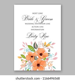 Floral wedding invitation vector template anemone