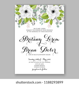 Floral wedding invitation vector template white jasmine Rose peony flower greenery bridal shower invitation background