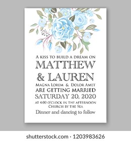 Invitación de boda floral Vector Plantilla azul rosa