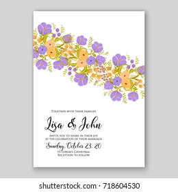 Floral wedding invitation vector template of anemone, peony