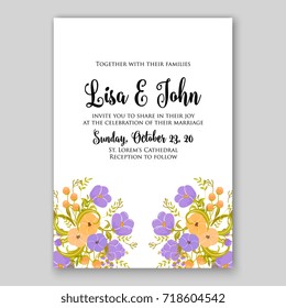Floral wedding invitation vector template of anemone, peony