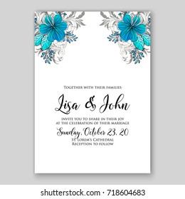 Floral wedding invitation vector template of anemone, peony